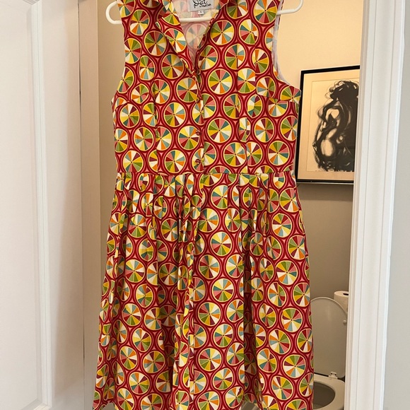 Modcloth Red and Yellow Geometric Midi Dress - Picture 3 of 3